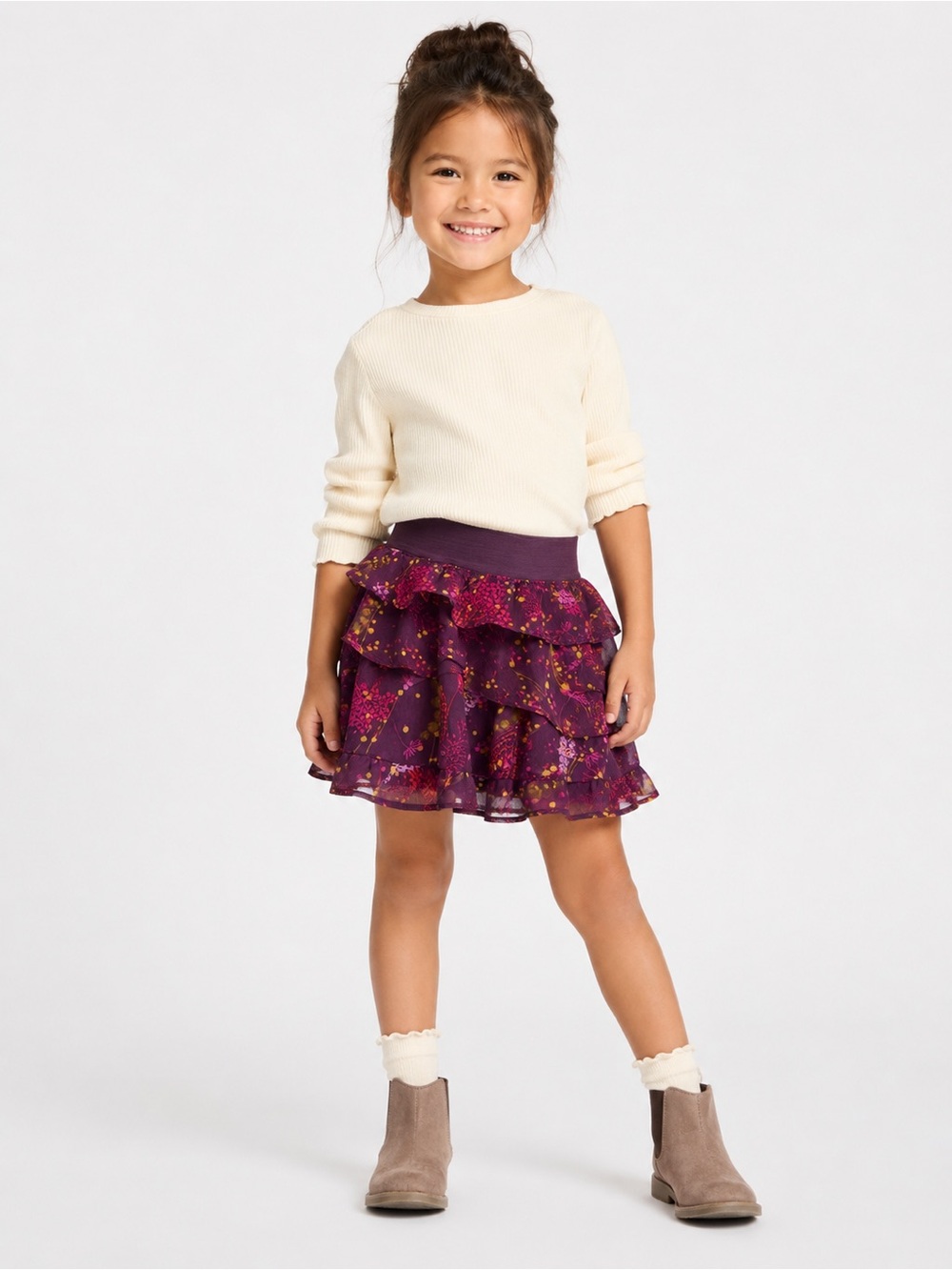 Gap Kids Girls Purple Floral Tiered Ruffle Skirt XS 4-5 Chiffon Y2K